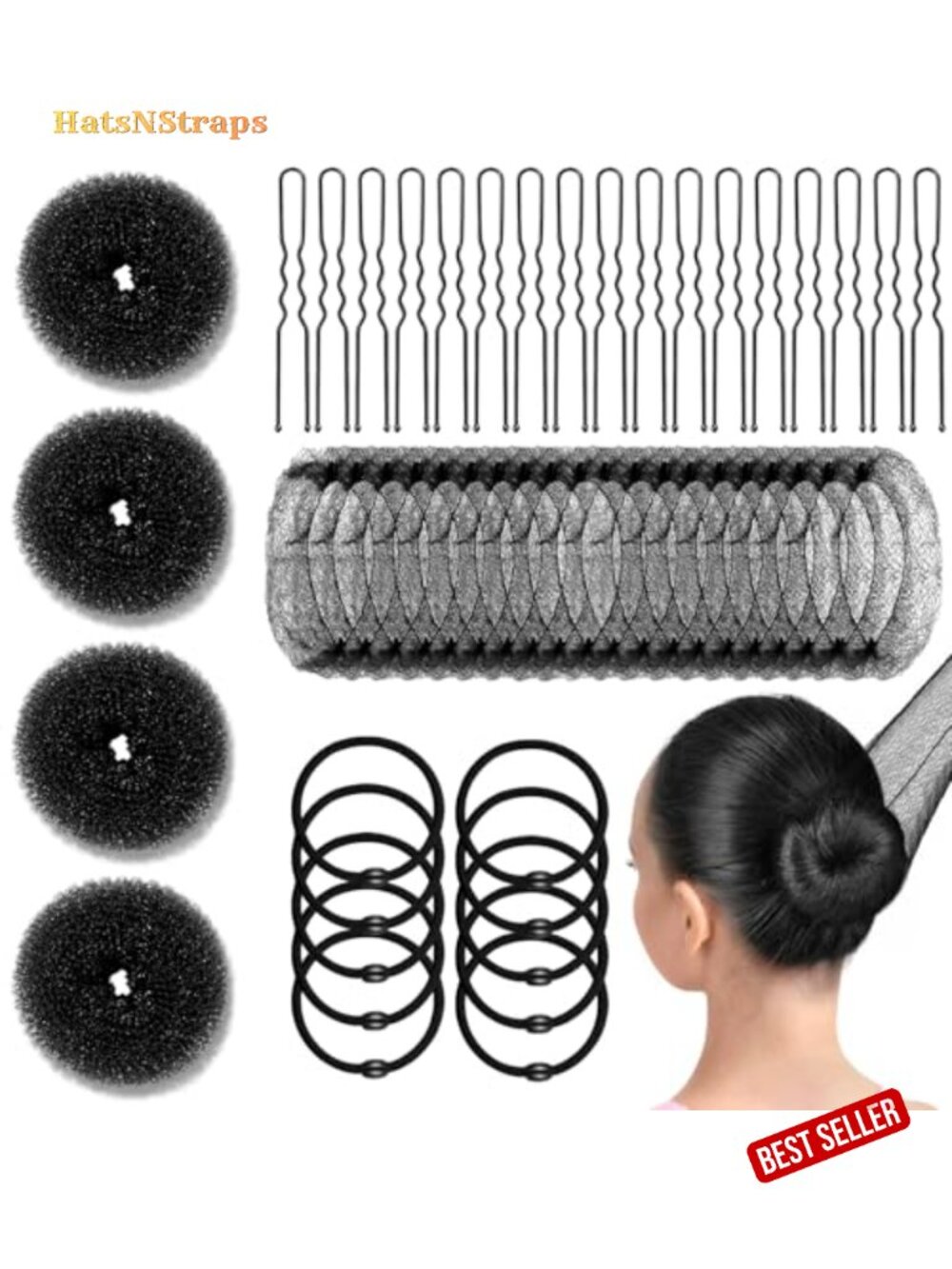 Hair Bun Maker Kit Small Donut 134 Pc Metal Nylon Set